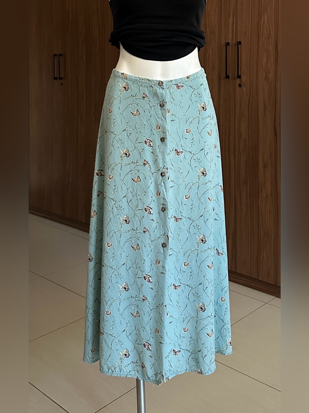 Hillard & Hanson Light Teal  Floral A-Line Midi Skirt Size 6